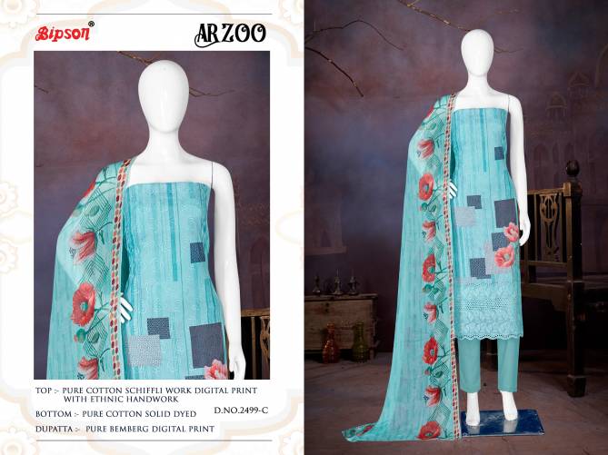 Aarzoo 2499 By Bipson Pure Cotton Schiffli Printed Dress Material Wholesale Shop In Surat
